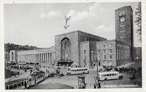 Hauptbahnhof. Ansichtskarte in Lichtdruck. Abgestempelt Stuttgart 27.05.1940.