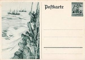 Sonderkarte für das Winterhilfswerk 1937. Ganzsache mit Bild in Lichtdruck (Hochseefischer). Unge...
