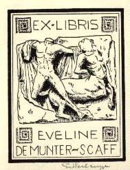 Seller image for Exlibris fr Evelinde de Munter-Scaff. Klischedruck von Geo Verbrugge, unten rechts mit Bleistift signiert. for sale by Antiquariat Heinz Tessin