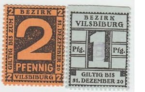 Notgeld des Bezirks Vilsbiburg. 2 Gutscheine über 1 und 2 Pfennig. Gültig bis zum 31. Dezember 1920.