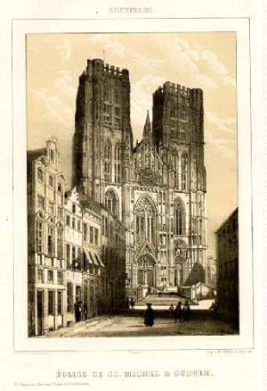 Eglise de SS. Michel & Gudule. Getönte Lithographie von P.Degobert.
