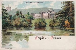 Gruss aus Cassel. Schloss Lac u. Herkules. Ansichtskarte in farbiger Lithographie. Ungelaufen.