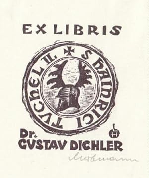 Bild des Verkufers fr Exlibris fr Dr. Gustav Dichler. Holzschnitt von Leopold Hofmann, unten rechts mit Bleistift signiert. zum Verkauf von Antiquariat Heinz Tessin