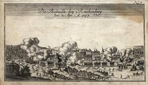 Gesamtansicht mit Beschießung Bataille bey Reichenberg den 21.Apr. A.1757". Kupferstich bei Rasp...