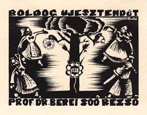 Imagen del vendedor de Neujahrswunsch von Prof.Dr. Berei Soo Rezso fr 1938. Holzschnitt von Ferenc Bordas. a la venta por Antiquariat Heinz Tessin