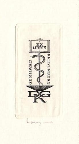 Bild des Verkufers fr Exlibris fr Gerhard Kreyenberg. Original-Kupferstich von Oswin Volkamer, unten mit Bleistift signiert. zum Verkauf von Antiquariat Heinz Tessin