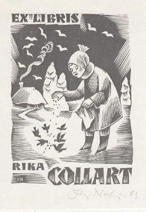 Exlibris für Rika Collart. Holzschnitt von Johann Naha, unten rechts mit Bleistift signiert.
