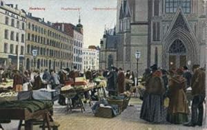 Hopfenmarkt. Strassenhändler. Ansichtskarte in farbigem Lichtdruck. Abgestempelt 06.06.1909