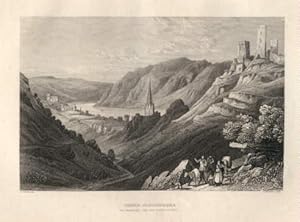 Bild des Verkufers fr Ruine Schnberg mit Oberwesel und dem Engelhllthal. Stahlstich von H.Winkles nach Frommel. zum Verkauf von Antiquariat Heinz Tessin