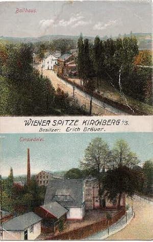 Bild des Verkufers fr Wiener Spitze, Besitzer Erich Bruer. Zwei Ansichten. Ansichtskarte in farbigem Lichtdruck. Abgestempelt Kirchberg 19.06.1922. zum Verkauf von Antiquariat Heinz Tessin