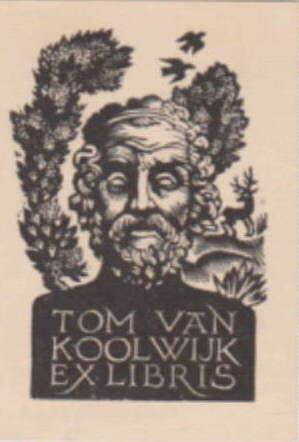 Bild des Verkufers fr Exlibris fr Tom van Koolwijk. Holzschnitt von Pam G. Rueter. zum Verkauf von Antiquariat Heinz Tessin