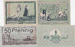 Notgeld der Stadt Niederlahnstein. 2 Gutscheine über 25 und 50 Pfennig.