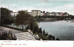 Alsterufer. Ansichtskarte in farbigem Lichtdruck. Abgestempelt Hamburg 16.06.1906.