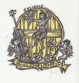 Bild des Verkufers fr Exlibris fr Nicholas Lippoczy. Kolorierter Holzschnitt von Norbert Ott, unten rechts mit Bleistift signiert. zum Verkauf von Antiquariat Heinz Tessin