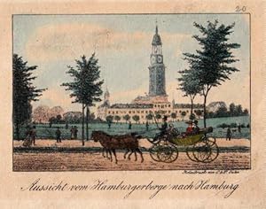 Aussicht vom Hamburgerberge nach Hamburg. Kolorierte Lithographie von Peter Suhr.