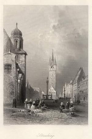 Teilansicht mit Rathaus. Stahlstich von E.J.Roberts nach W.H.Bartlett.