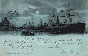 Hafen. Ansichtskarte in bläulichem Lichtdruck. Abgestempelt Hamburg 04.10.1897.
