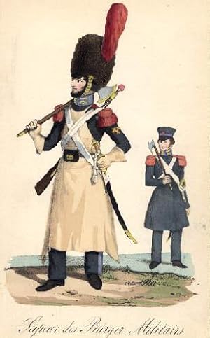 Sapeur des Bürger-Militairs. Kolorierte Lithographie im Verlag Berendsohn.