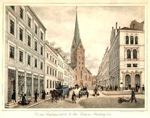 Die neue Bergstraße und die St.Petri Kirche in Hamburg. 1840. Nach der Natur gez. gedr. u. verleg...