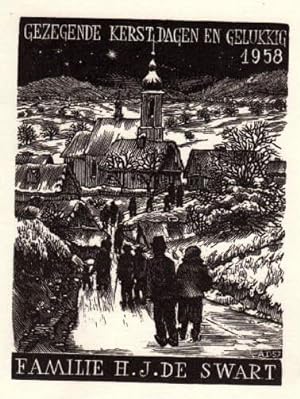 Neujahrswunsch 1958 von Familie H. J. de Swart. Holzschnitt von Antonin Dolezal.