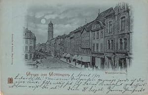 Imagen del vendedor de Weenderstrasse. Ansichtskarte in Lichtdruck auf blulichem Papier (Mondscheinkarte). Abgestempelt Gttingen 02.04.1901. a la venta por Antiquariat Heinz Tessin