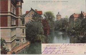 Bild des Verkufers fr Blick von der Leonhardbrcke auf den neuen Wasserthurm. Ansichtskarte in farbigem Lichtdruck. Abgestempelt Braunschweig 06.10.1903. zum Verkauf von Antiquariat Heinz Tessin