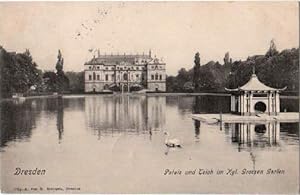Palais und Teich im Kgl. Garten. Ansichtskarte in Lichtdruck. Abgestempelt Dresden 05.07.1906.