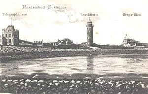 Bild des Verkufers fr Nordseebad Cuxhaven. Telegraphenamt, Leuchtturm, Seepavillon. Ansichtskarte in Lichtdruck. Ungelaufen. zum Verkauf von Antiquariat Heinz Tessin