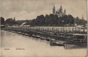 Schiffbrücke. Ansichtskarte in Lichtdruck. Abgestempelt Speyer 05.08.1909.