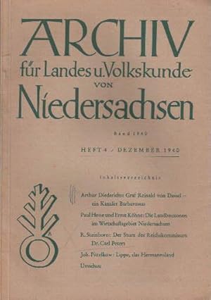 für Landes u. Volkskunde vo Niedersachsen. Band 1940, Heft 4, Dezember 1940. Mit 3 Textillustrati...
