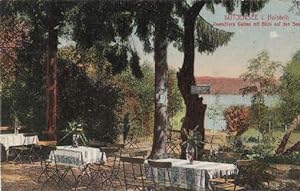 Peemöllers Graten mit Blick auf den See. Ansichtskarte in farbigem Lichtdruck. Trittau 19.08.1909.