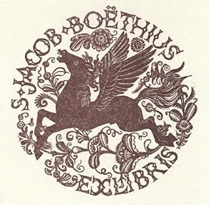 Bild des Verkufers fr Exlibris fr Jacob Boethius. Holzschnitt von Pam G. Rueter. zum Verkauf von Antiquariat Heinz Tessin