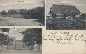 Heidehof. Drei Ansichten (Fischteich, Wohnhaus, Torweg). Ansichtskarte in Lichtdruck. Abgestempel...