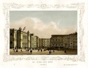 Die Börse und Bank (Adolphsplatz). Kolorierte Lithographie mit ornamentaler Bordüre von Wilhelm H...