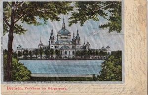 Bild des Verkufers fr Parkhaus im Brgerhaus. Farbige Ansichtskarte. Abgestempelt Bremen 19.07.1902. zum Verkauf von Antiquariat Heinz Tessin