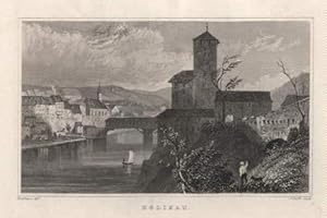 Bild des Verkufers fr Teilansicht mit Brcke. Stahlstich auf aufgewalztem Japanpapier von J.Smith nach Tombleson. zum Verkauf von Antiquariat Heinz Tessin