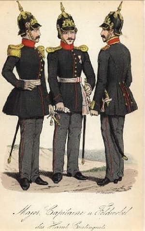 Major, Capitaine u.Feldwebel des Hamb.Contingents. Kolorierte Lithographie von H.Jessen im Verlag...