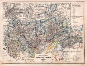 Gross-Herzogthum Sachsen-Weimar und Eisenach 1836. Grenzkolorierte Stahlstichkarte mit 2 kleinen ...