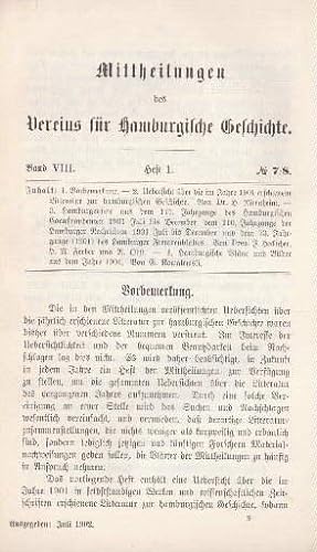Image du vendeur pour des Vereins fr Hamburgische Geschichte. Zweiundzwanzigster Jahrgang, Heft 7/8. mis en vente par Antiquariat Heinz Tessin