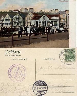 Bild des Verkufers fr (Huser an der Promenade). Farbige Ansichtskarte. Abgestempelt - Hamburg-Helgoland - Seepost 29.08.1905 und  Auf hoher See, 29. Aug. 1905 - An Bord des Schnelldampfers Cobra". Ankunftsstempel - Bergedorf 29.08.1905. zum Verkauf von Antiquariat Heinz Tessin