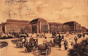 Image du vendeur pour Hauptbahnhof. Ansichtskarte in brunlichem Lichtdruck. Abgestempelt Leipzig 05.02.1912. mis en vente par Antiquariat Heinz Tessin