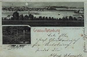 Bild des Verkufers fr Gruss aus Ratzeburg. Ansichtskarte mit 2 Ansichten in Photolithographie. zum Verkauf von Antiquariat Heinz Tessin