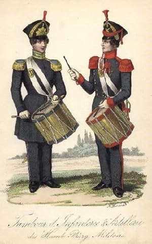 Tambour d.Infanterie & Artillerie des Hamb.Bürg.Militairs. Kolorierte Lithographie von H.Jessen i...
