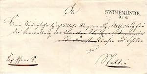 Leerer Briefumschlag nach Stettin mit 2-zeiligem Stempel Swinemünde 5/4. (0,9 x 3,9 cm).