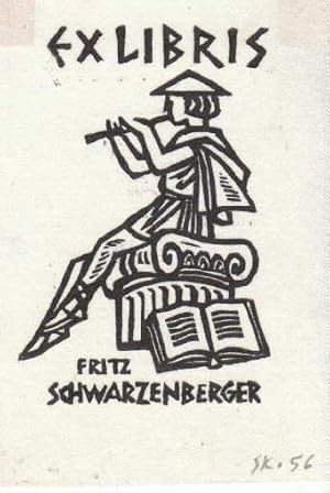 Exlibris für Fritz Schwarzenbeger. Holzschnitt auf Japanpapier von Bruno Skibbe, rechts unten mit...