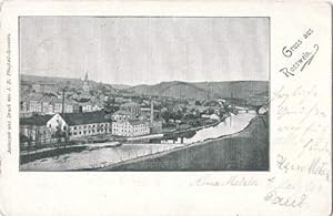 Gruss aus Rosswein. Ansichtskarte in Lichtdruck. Abgestempelt Bahnpost 28.07.1900.