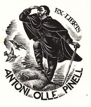 Imagen del vendedor de Exlibris fr Antoni Olle Pinell. Holzschnitt von E.C.Ricart. a la venta por Antiquariat Heinz Tessin