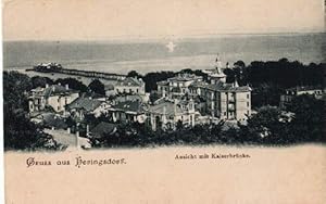 Bild des Verkufers fr Gruss aus Heringsdorf. Aussicht mit Kaiserbrcke. Ansichtskarte in Lichtdruck. Ungelaufen. zum Verkauf von Antiquariat Heinz Tessin