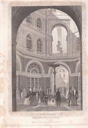 Imagen del vendedor de Der Bazar am Jungfernstieg in Hamburg. Stahlstich mit ornamentaler Bordre von James Gray nach H.Jessen im Verlag von B. S. Berendsohn in Hamburg. a la venta por Antiquariat Heinz Tessin