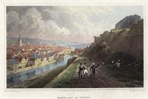 Bild des Verkufers fr Ansicht von der Zitadelle. Namur from the Citadel. Kolorierter Stahlstich von J.C.Verrall nach Robert Batty. zum Verkauf von Antiquariat Heinz Tessin